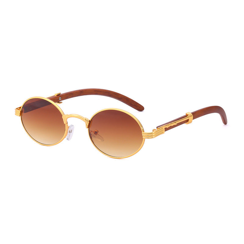 Retro Wood-like Sunglasses Small Round Frame