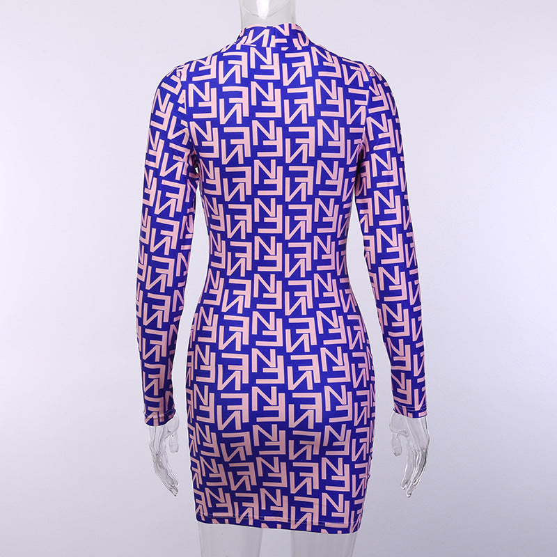 Printed long sleeve dress