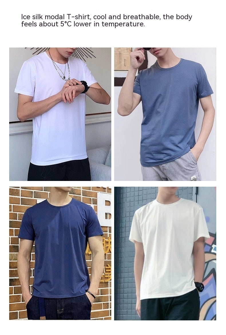 Men's Short-sleeved Solid Color Summer Thin Quick-drying Stretch Modal Cotton Ice-feeling Top