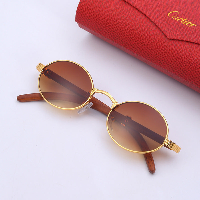 Retro Wood-like Sunglasses Small Round Frame