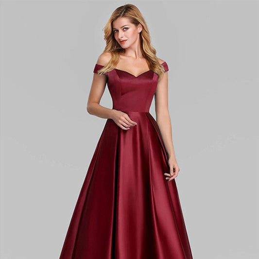 V-Neck Solid Color Long Vintage Gown Dress