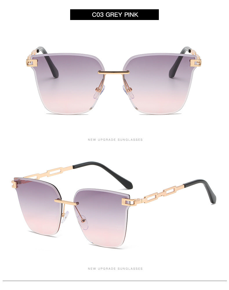 Frameless Trimming Sunglasses Metal Hollow Gradient Color Sunglasses