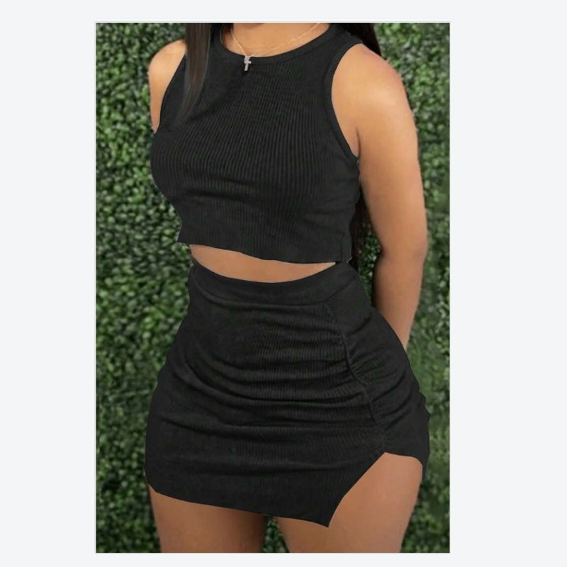 Ladies' Ribbed Crop Top And Bodycon Skirt Set