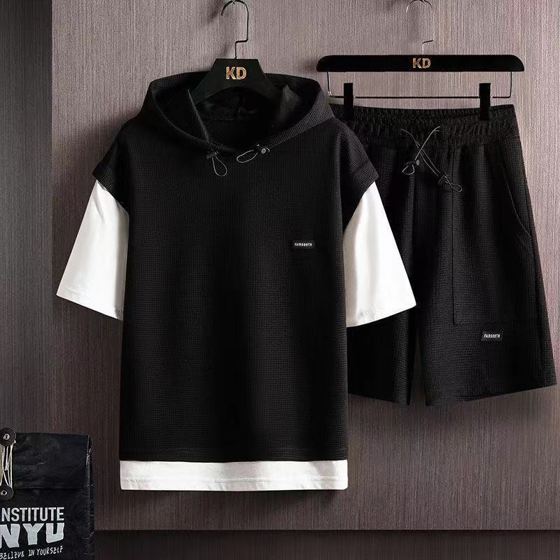 Two-piece Waffle Short Sleeve Sports Set Men