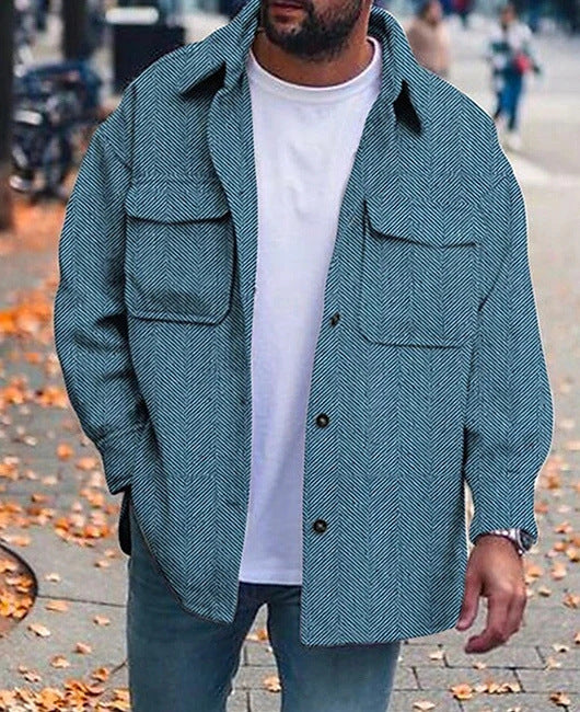 Denim Men Polo Coat Collar Top Men