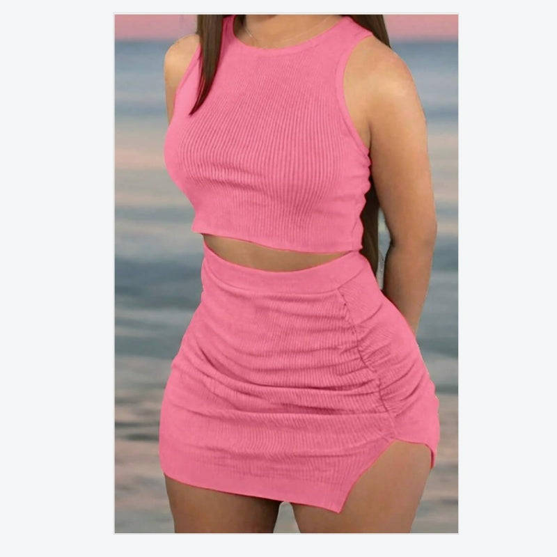 Ladies' Ribbed Crop Top And Bodycon Skirt Set