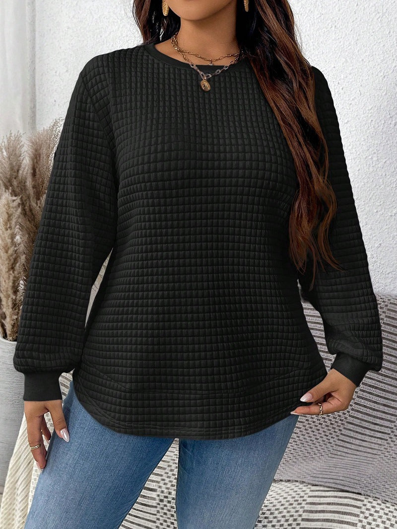 Women's Fashion All-match Casual Solid Color Square Plaid Pullover Sweater