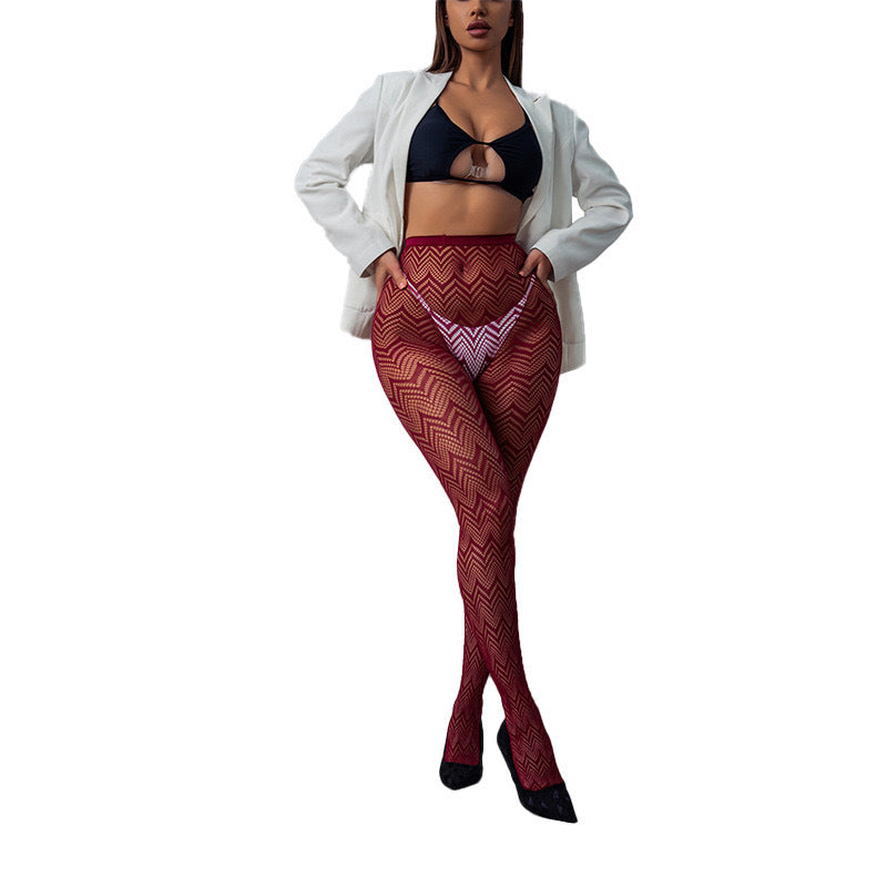 Silk Stockings Water Ripple Geometric Lines Fishnet Bottoming Hollow Thin Wave Pantyhose