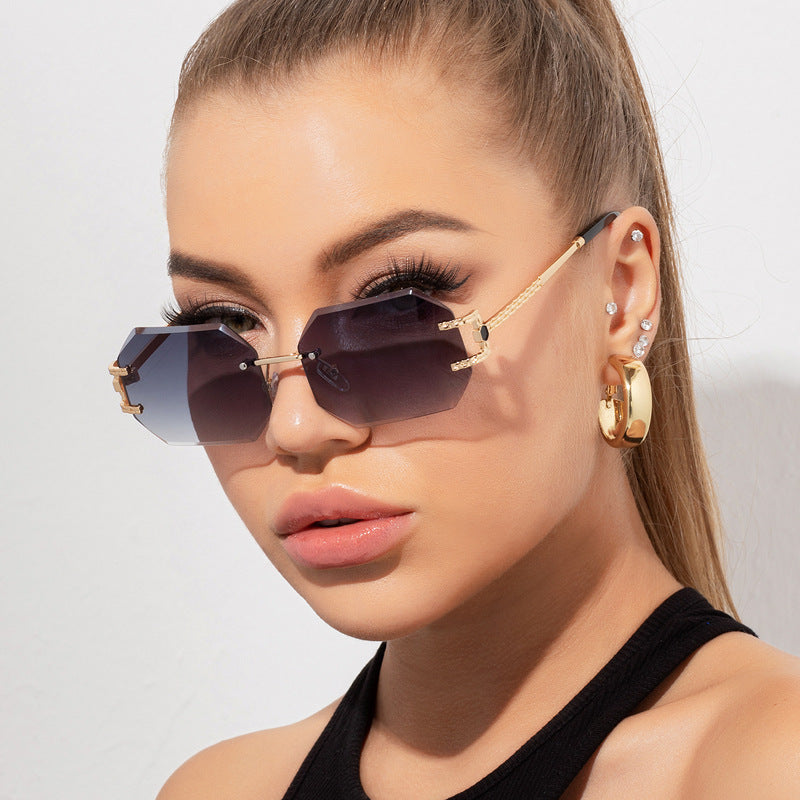 Frameless Trimming Sunglasses Polygon Women