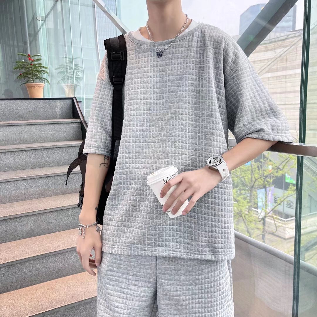 Half Sleeves T-shirt Shorts Two-piece Casual Men's Clothing